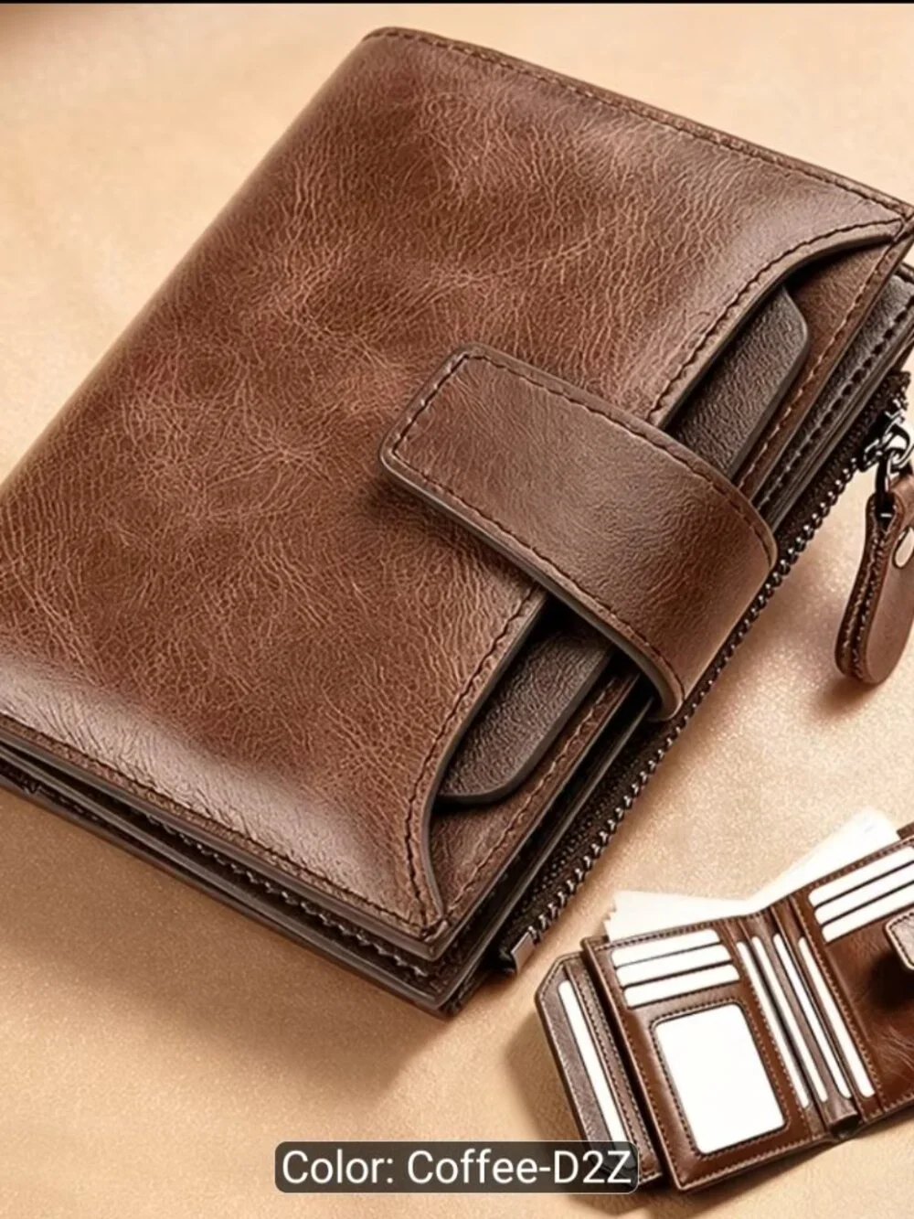 Men's Coffee Trifold Wallet with Detachable ID Window & Multi Card Slots NEW